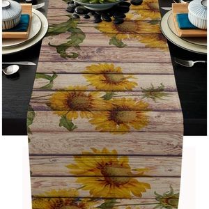Sunflowers Rustic Table Runner-Cotton Linen 108”